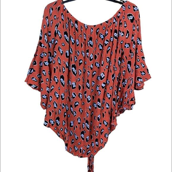 143 Story By Line Up Orange Leopard Off The Shoulder Tie Top Size XL - Picture 5 of 8